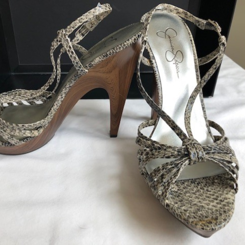 Jessica Simpson Snakeskin Wooden Heel Sandals